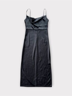 Anthropologie BHLDN Cali Cowl Neck Midi Maxi Black Satin Slip Dress size 12